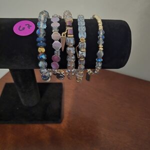 Erimish Iridescent Blue and Gold Crystal Stack Bracelet Set (NWOT)
